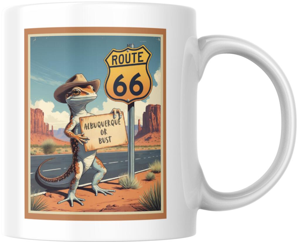 New Mexico Route 66 Albuquerque Or Bust Cowboy Gecko Ceramic Coffee Mug Cup Novelty Gift 12 oz 269211