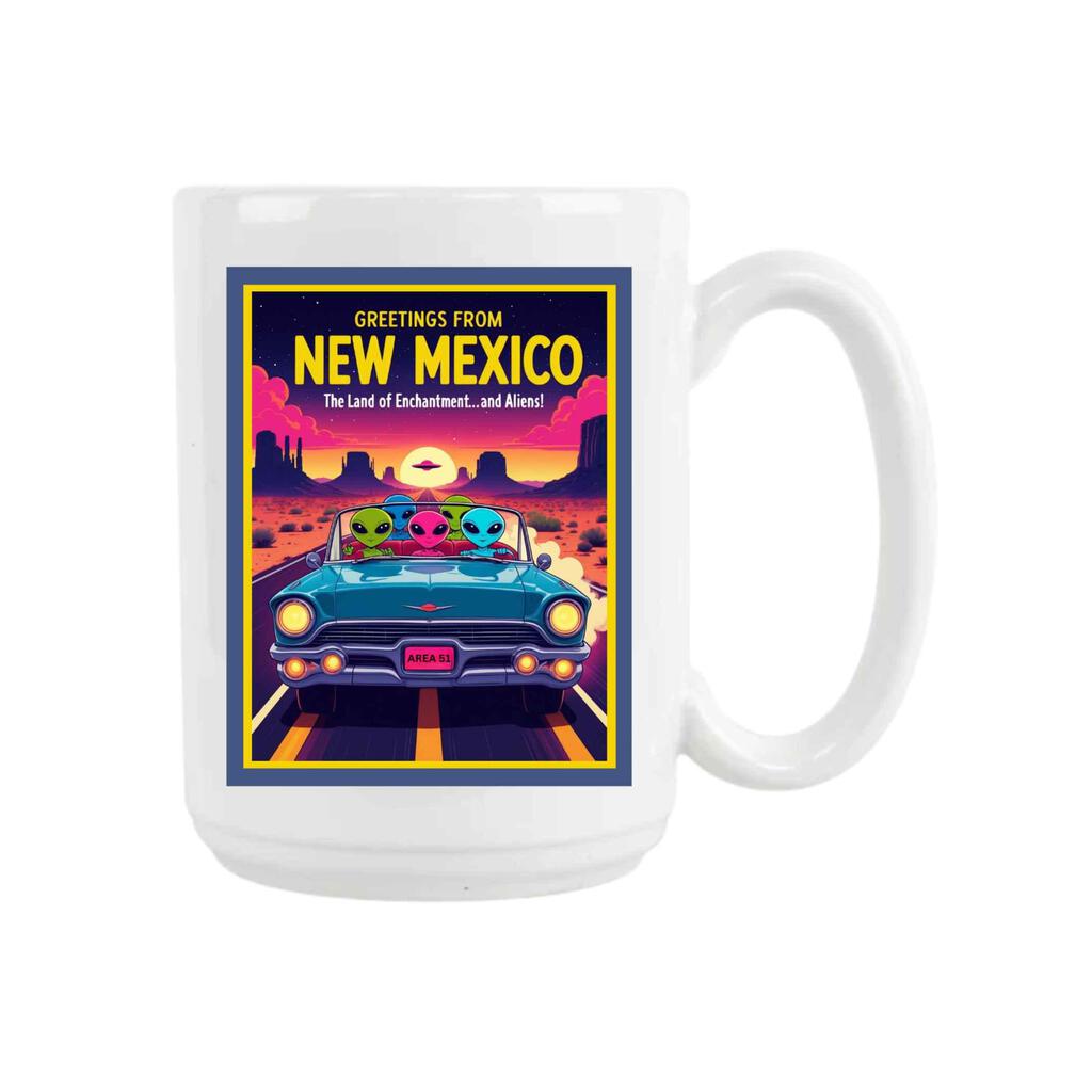 CUSTOM New Mexico Greetings From New Mexico Land Of Aliens Retro Travel Ceramic Coffee Mug 15oz 269215