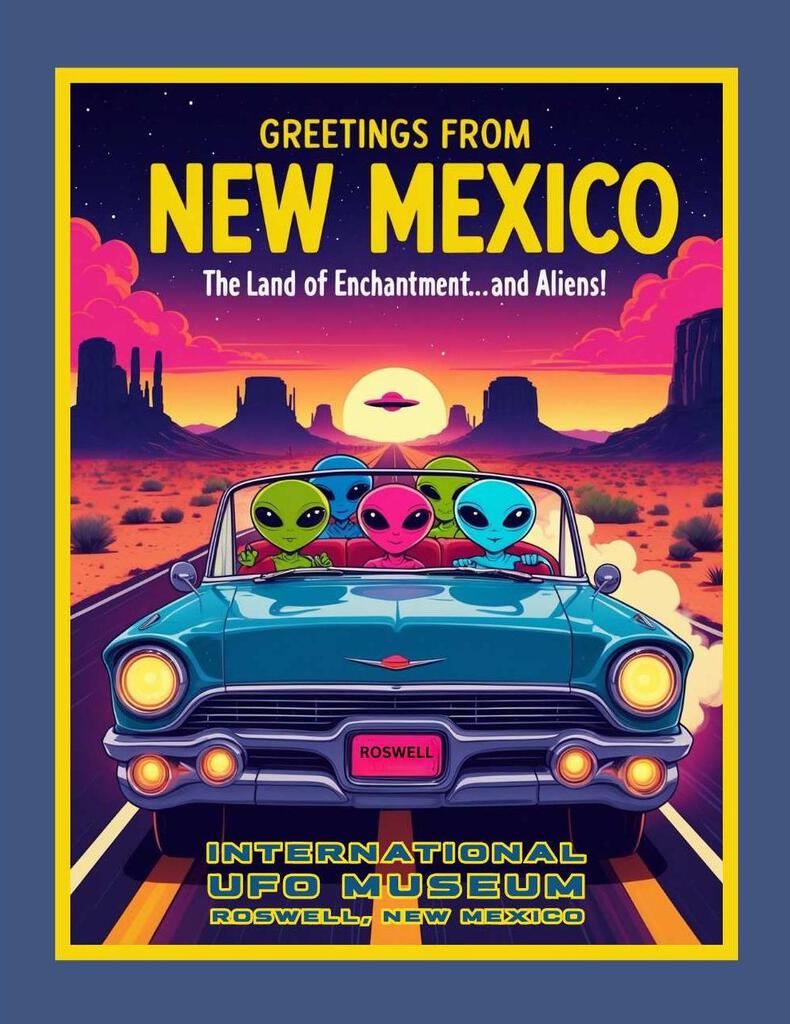 CUSTOM New Mexico Greeting From New Mexico Alien INTL UFO MUSEUM Box of 10 Blank Note Cards 4x5 269305