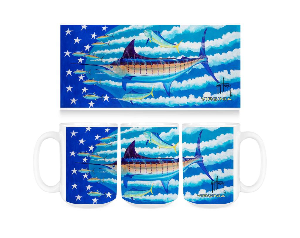 CUSTOM Guy Harvey Blue Stars And Stripes VIRG Ceramic Coffee Mug Tea Cup Fun Novelty Gift 15 oz 269354