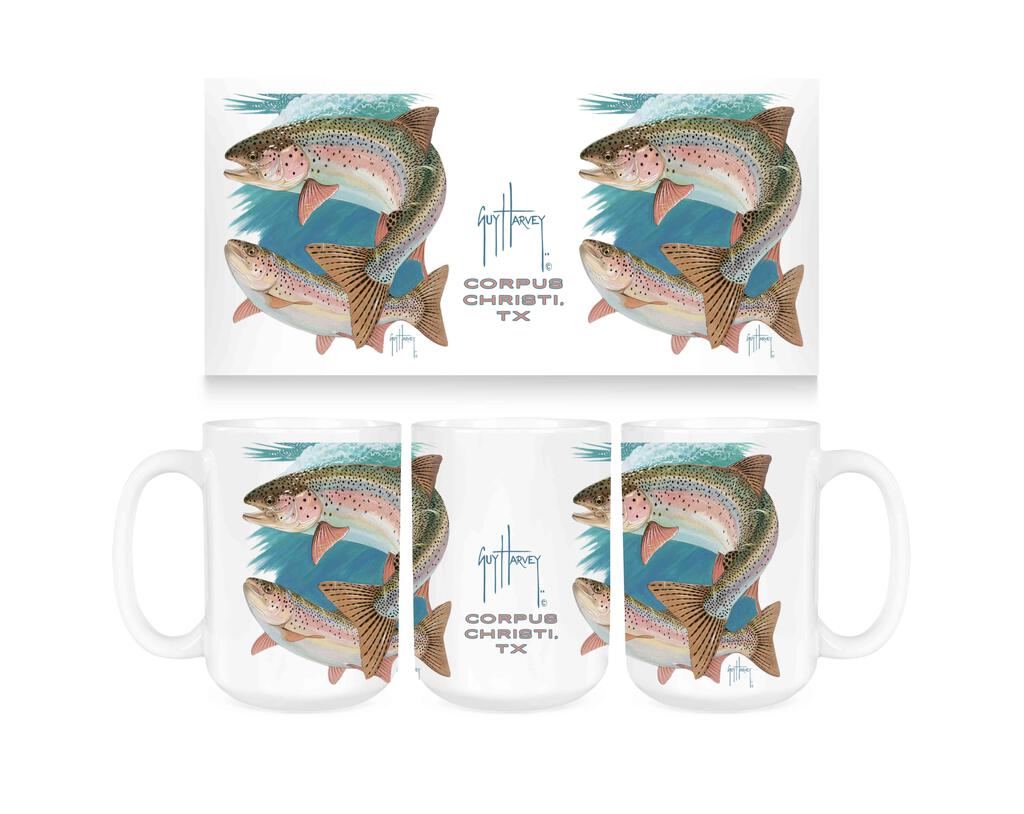 CUSTOM Guy Harvey Two Rainbow Trout CPCH Ceramic Coffee Mug Tea Cup Fun Novelty Gift 15 oz 269373