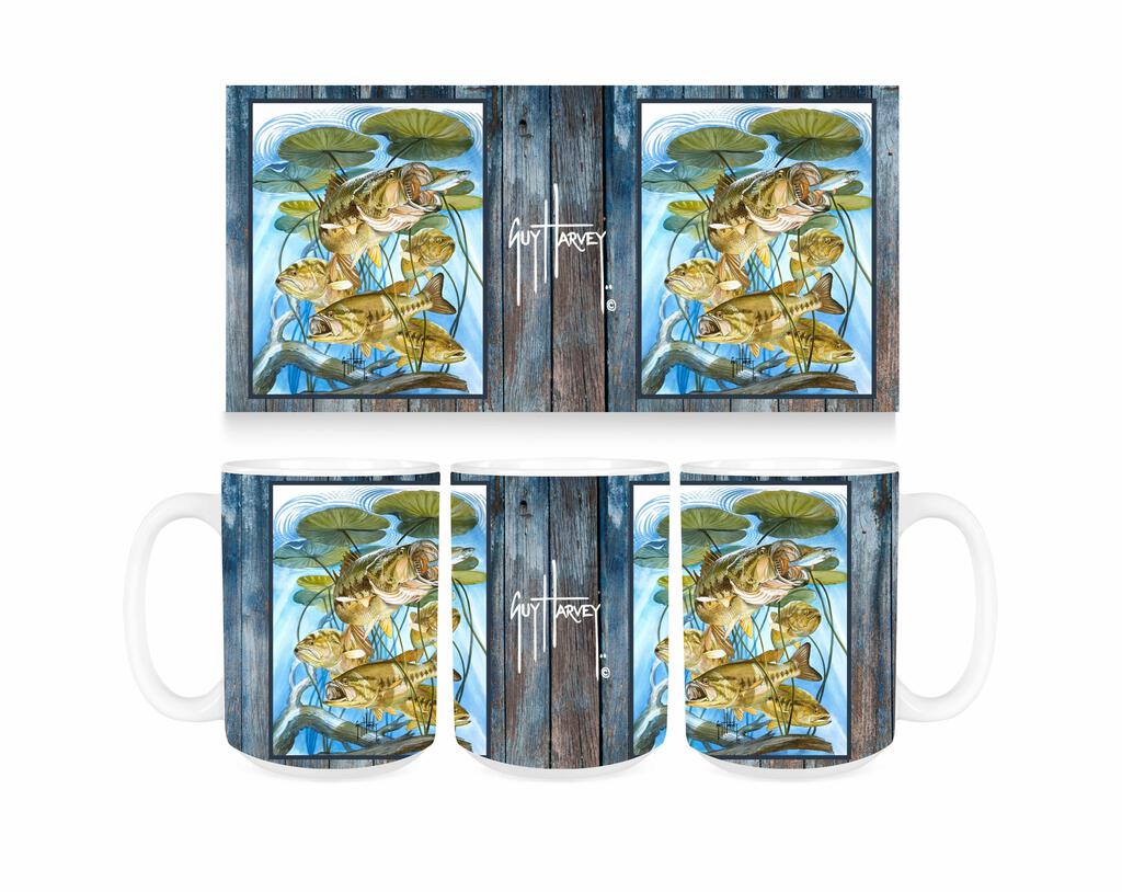 Guy Harvey Five Largemouth Bass Lily Pad Ceramic Coffee Mug Tea Cup Fun Novelty Gift 15 oz 269394