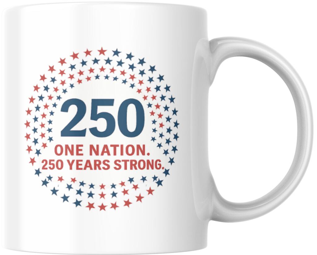 One Nation 250 Years Strong 250th Anniversary Ceramic Coffee Mug Tea Cup Fun Novelty Gift 12 oz 269403