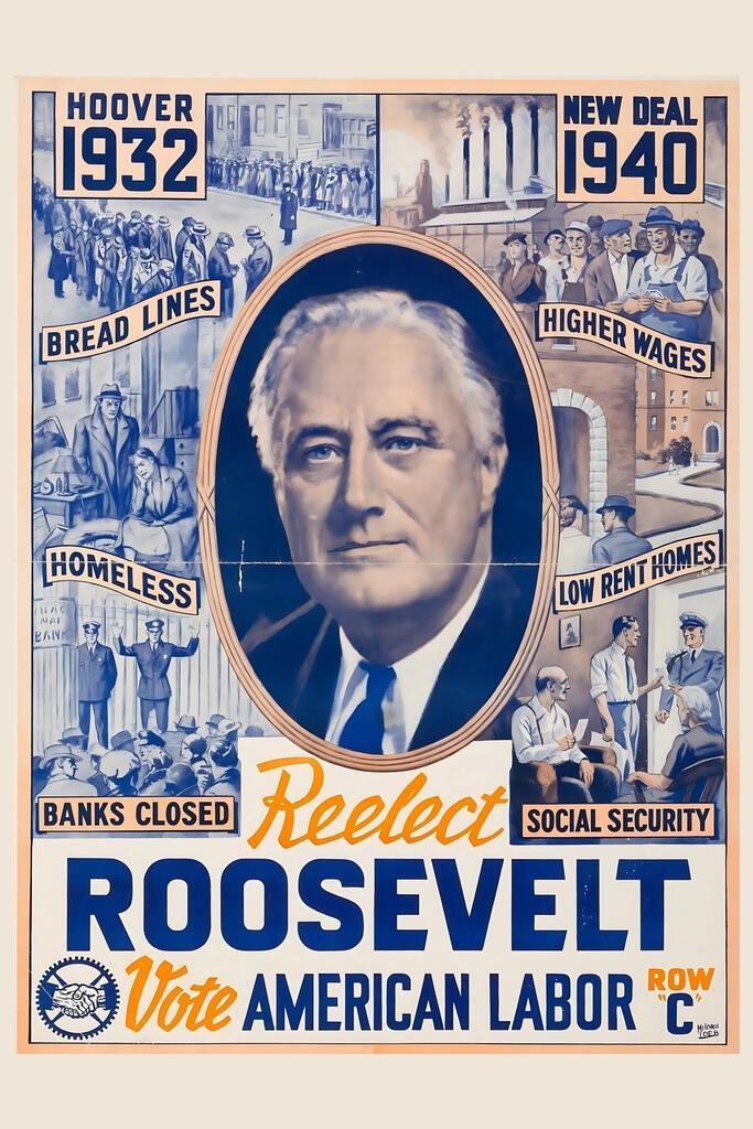 Franklin D Roosevelt FDR Election Campaign Labor Cool Wall Art Print Poster 16x24 269490