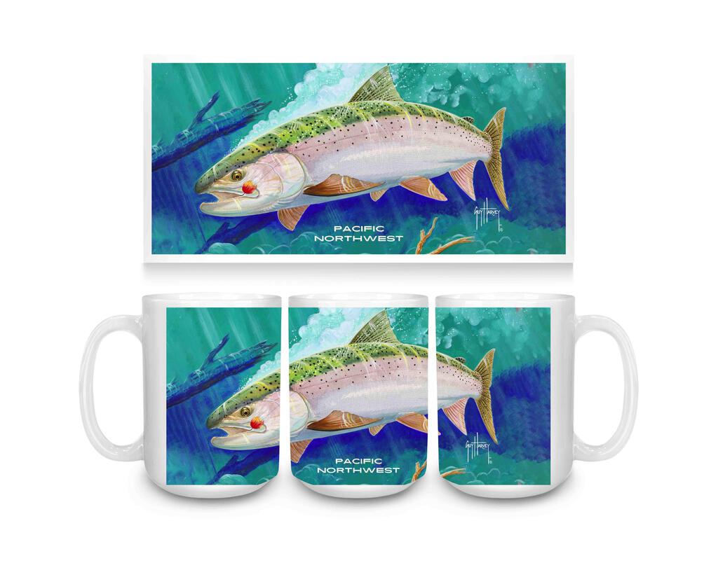 CUSTOM Guy Harvey Steelehead Trout Pacific Northwest V2 Ceramic Coffee Mug Novelty Gift 15 oz 269527