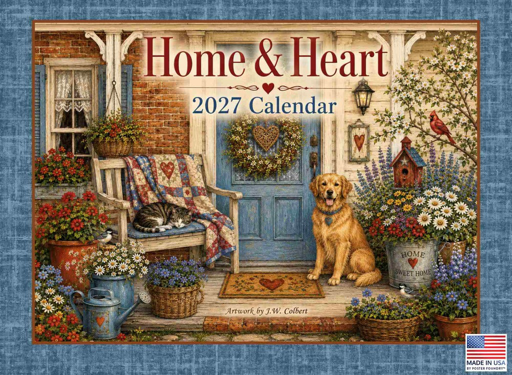 Home And Heart Calendar 2027 Folk Art Monthly Wall Calender 12 Month | American Made In The USA 270179