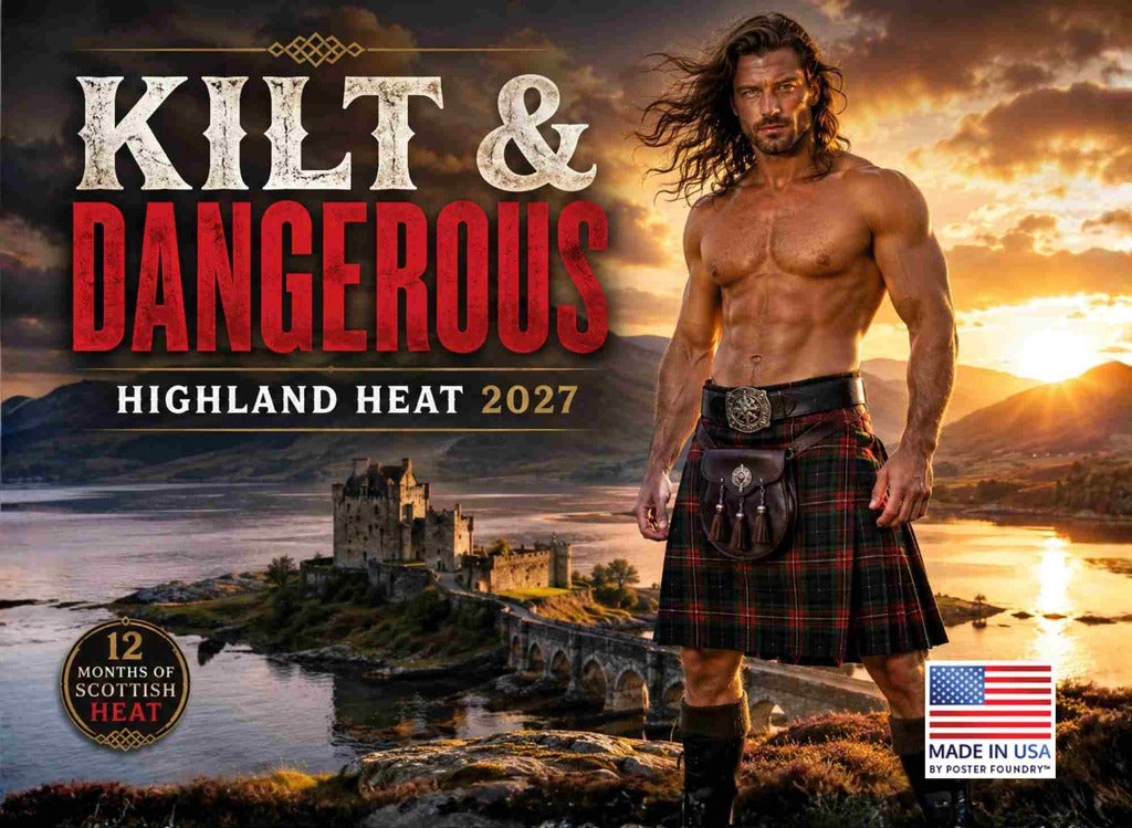 Hot Scottish Men In Kilts Calendar 2027 Monthly Wall Calender 12 Month | American Made In The USA 270359