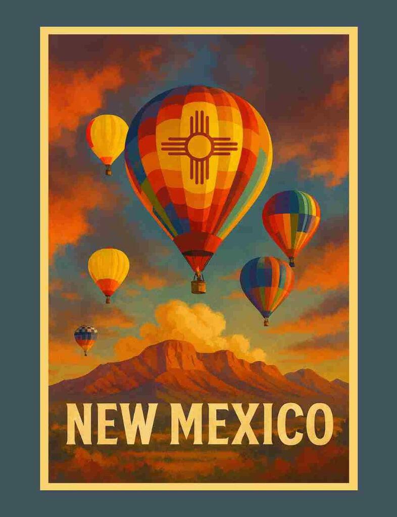 New Mexico Hot Air Balloons Zia Sun Mountains Clouds Box of 10 Blank Note Cards 4x5 271937