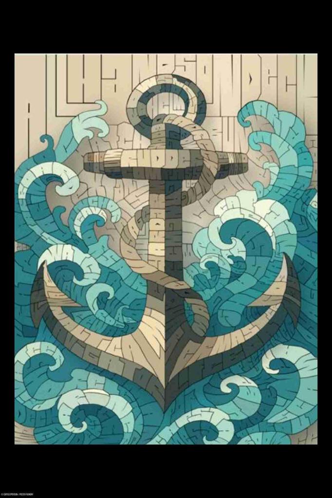 Curtis Epperson Anchor Nautical Word Mosaic Art Hand Drawn Cool Wall Art Print Poster 12x18 272475
