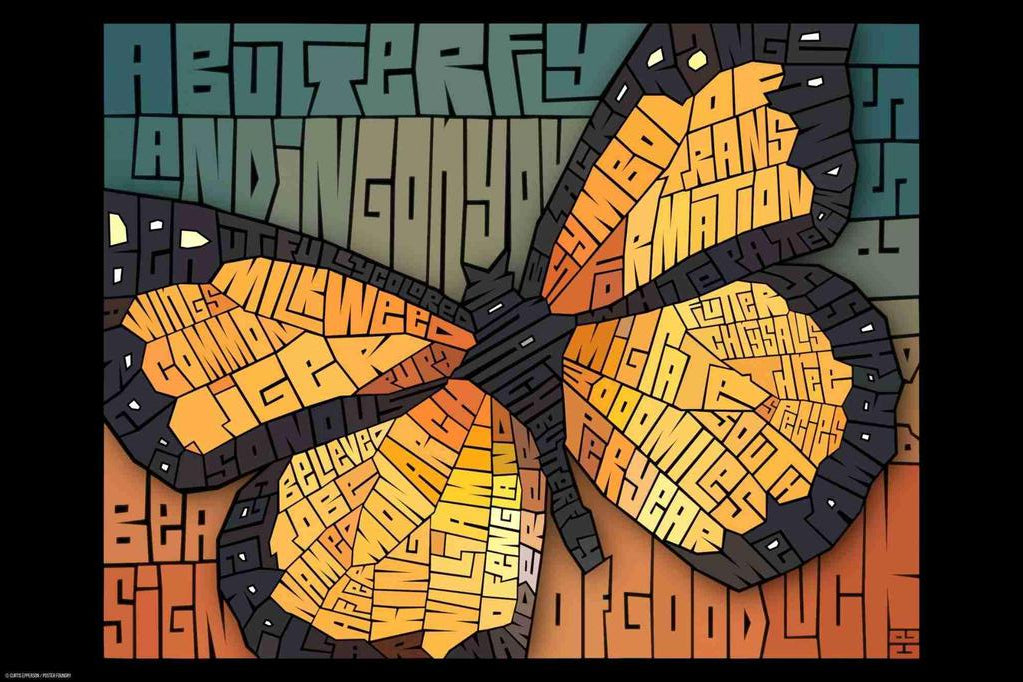 Curtis Epperson Butterfly Monarch Word Mosaic Art Hand Drawn Cool Wall Art Print Poster 12x18 272508