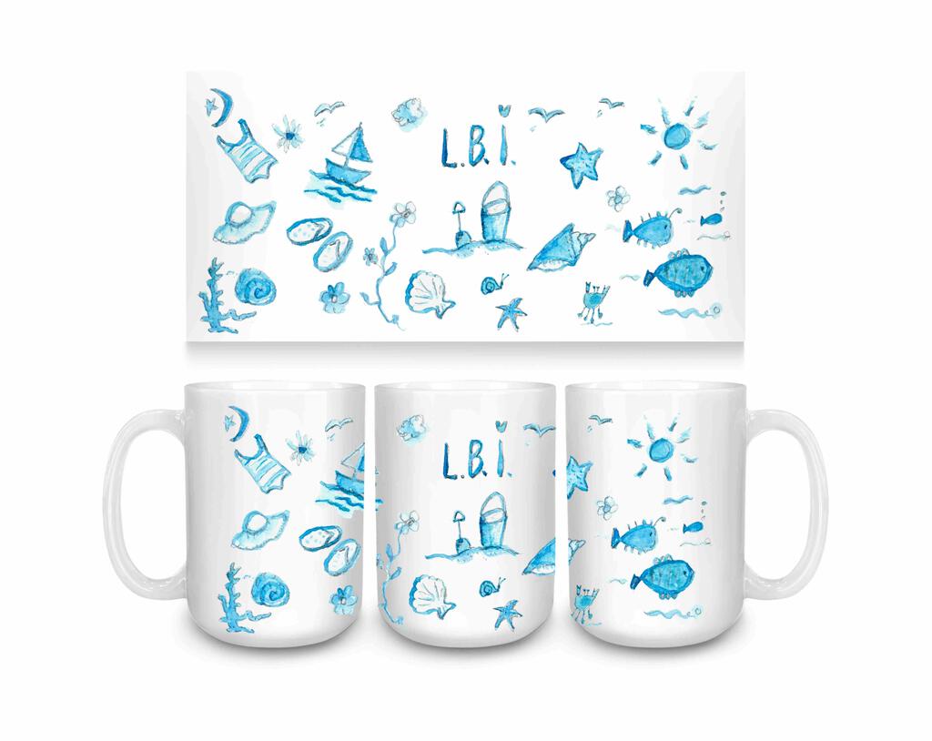 CUSTOM LBI My Happy Place Beach Icons Blue Ceramic Coffee Mug 15 oz 274628