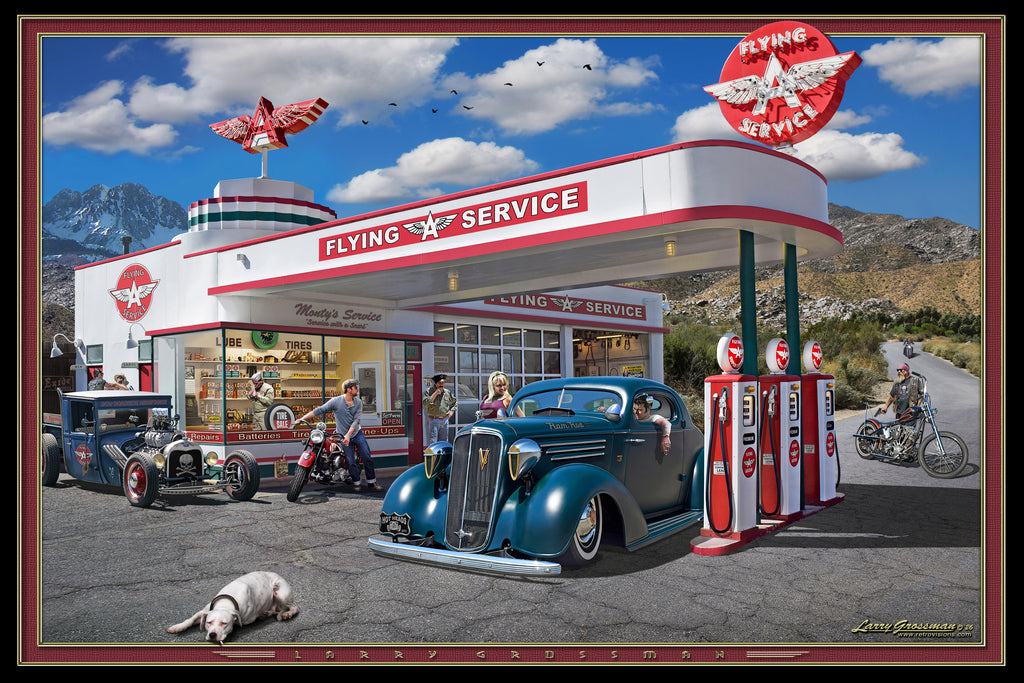 Montys Flying A Service by Larry Grossman Print Poster 12x18 274726