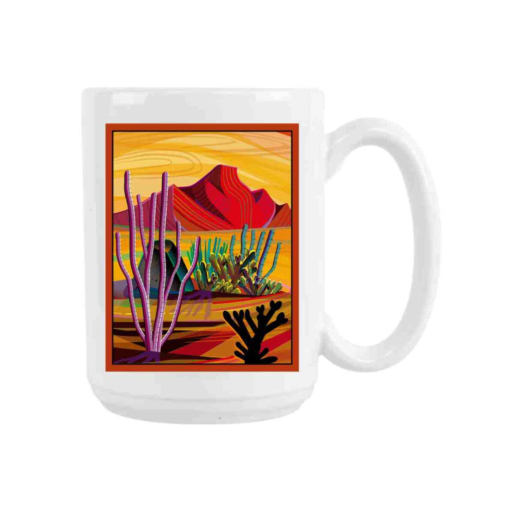 CUSTOM Desert Cactus Mountain In Background Folk Art Ceramic Coffee Mug 15 oz 275274
