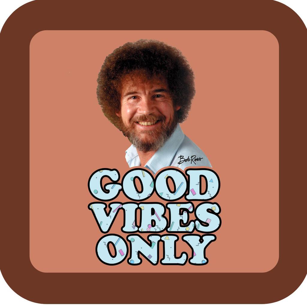 Bob Ross Good Vibes Only Premium Drink Coaster Resin With Cork Backing 275282