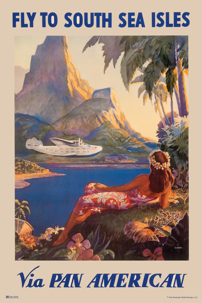 South Sea Isles Tropical Island Paradise Palm Tree Vintage Travel Pan Am Airline Airport Plane Flying Advertisement Ad Cool Wall Art Print Poster 12x18 208623