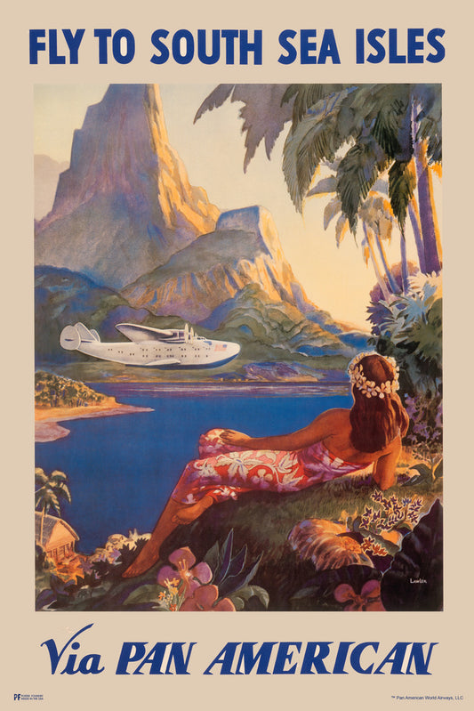 South Sea Isles Tropical Island Paradise Palm Tree Vintage Travel Pan Am Airline Airport Plane Flying Advertisement Ad Cool Wall Art Print Poster 12x18 208623
