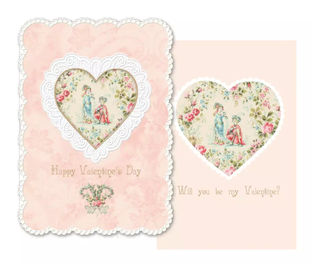 Peach and lace trim- Carol Wilson Valentine's greeting card. Retail $3.95. Inside: Will you be my valentine? 254851 CGV3147