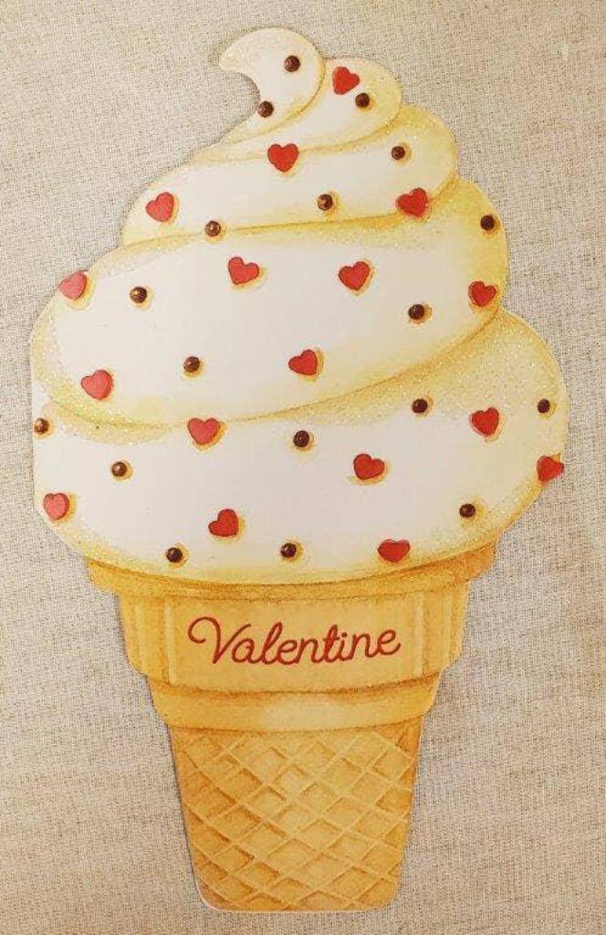 Ice cream cone- Carol Wilson Valentine's greeting card. Retail $4.25. Inside: You make my heart melt. Happy Valentine's day. 254859 CRGV3155