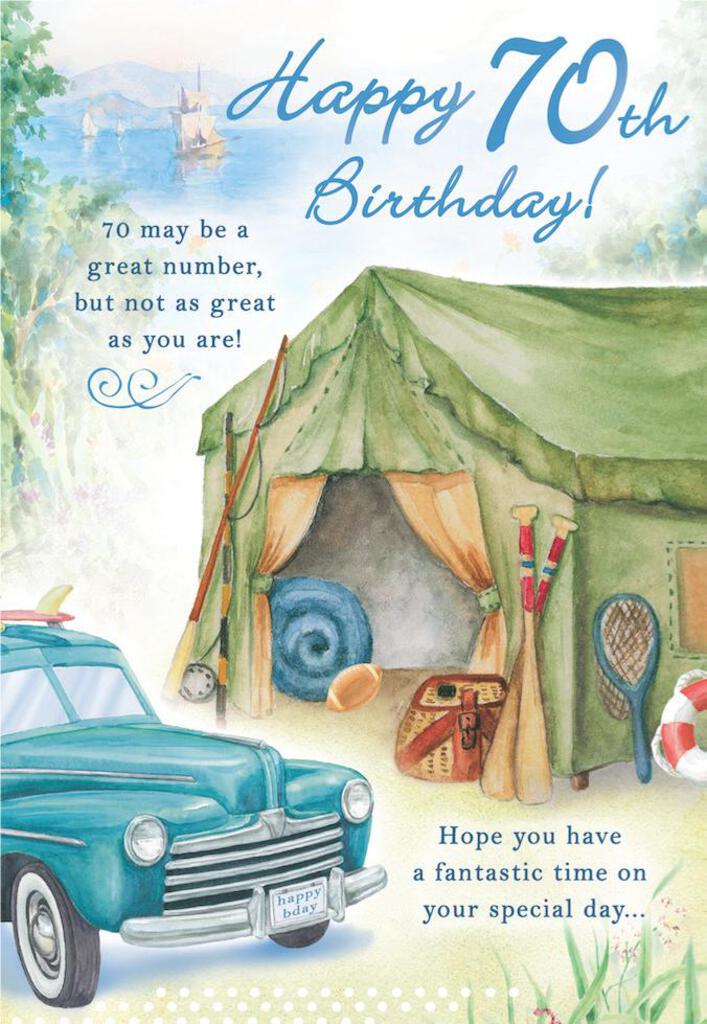70th Birthday Male greeting card. Inside: ...and may the day be filled with excitement joy and laughter. Retail $3.99 255198 8370