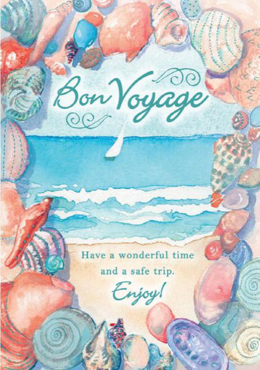 Sea Shore themed Bon Voyage Goodbye greeting card. Inside Have a great time make lots of memories!. Retail $3.99 255215 8602