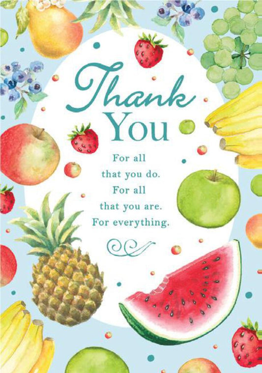Fruit themed THANK YOU greeting card. Inside: Words cannot express the gratitude I feel. Retail $3.99 255262 8603