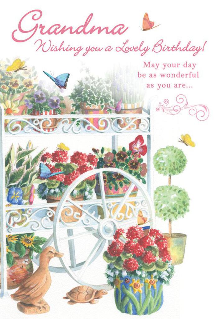 Street market floral cart Grandma female birthday greeting card. Inside May you be surrounded by laughter and love. Retail $3.99 255298 8383