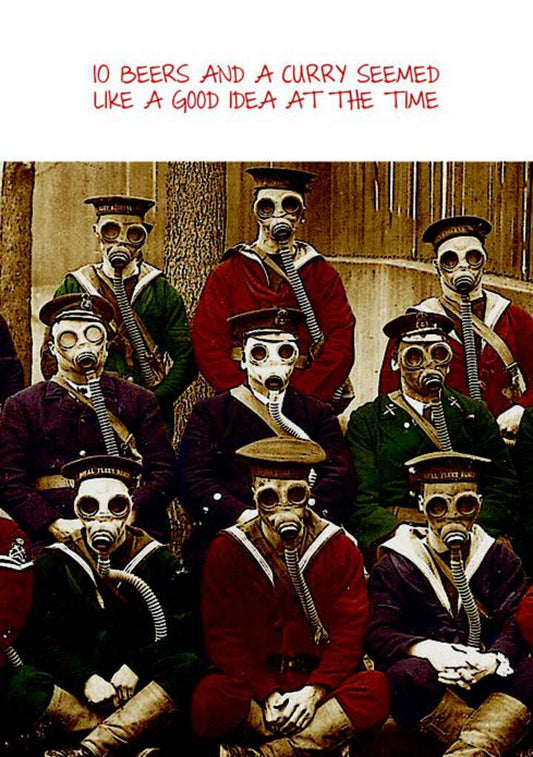 Gas masks- Humor Birthday card. Retail $2.99. Inside: Happy Birthday. | 05085A | 255330
