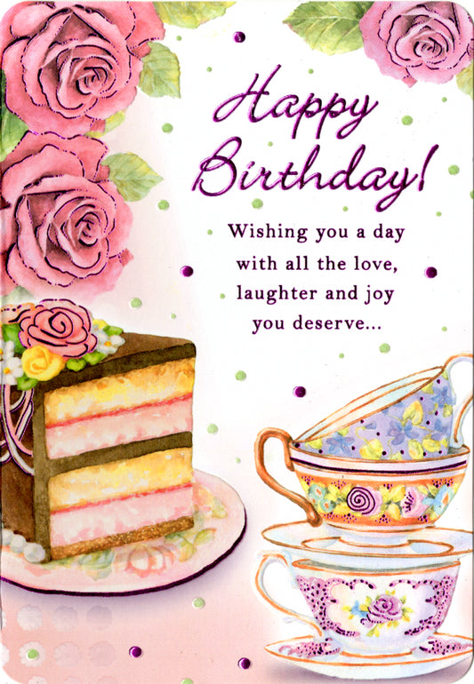 Cake and roses themed female birthday greeting card. Inside: Wishing you a special day filled with memories. Retail $3.99 | 8377 | 255365