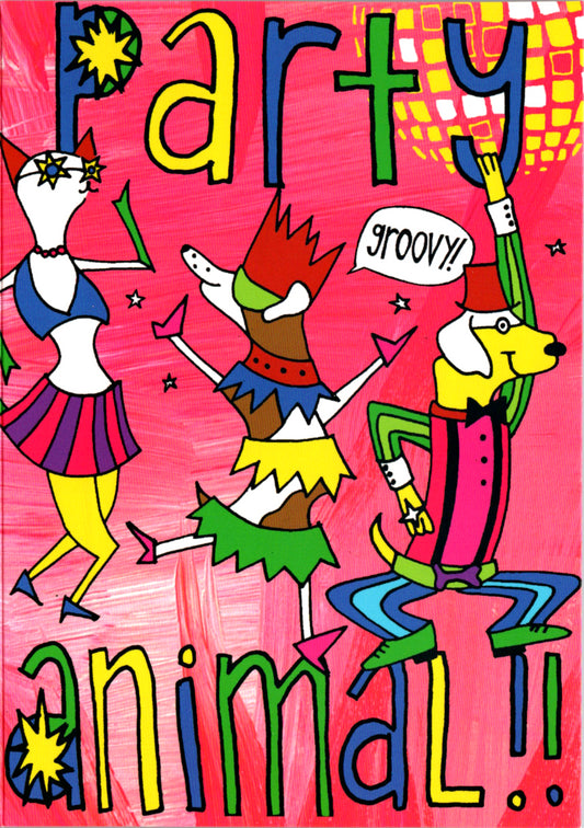 Party animal- General Kids Birthday card Retail $2.99. Inside: Wishing you a groovy day! | 7856 | 255380