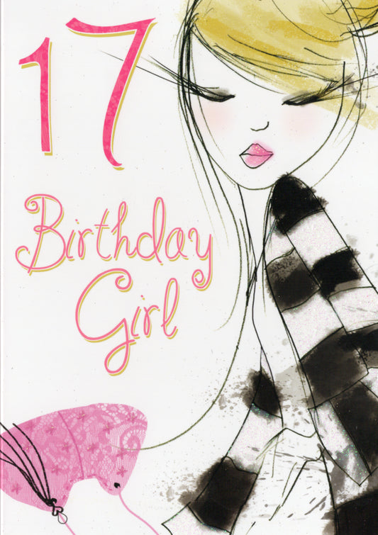 Girl with pink bag- 17th age female birthday card. Retail $2.99. Inside: Have an amazing day! | 5799 | 255384