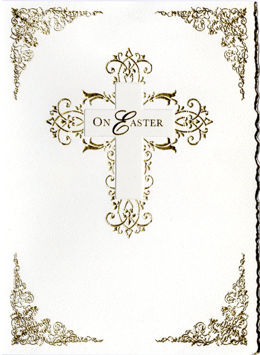 Gold cross- Carol Wilson Fine Arts Easter religious greeting card. Retail $4.25. Inside Wishing you love and cheer for a special Easter... | CRGE07823 | 255410