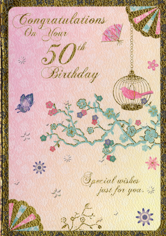 Birdcage- 50th age female birthday card. Retail $3.99. Inside:  Your presence brightens the lives of others... | 5181 | 255425