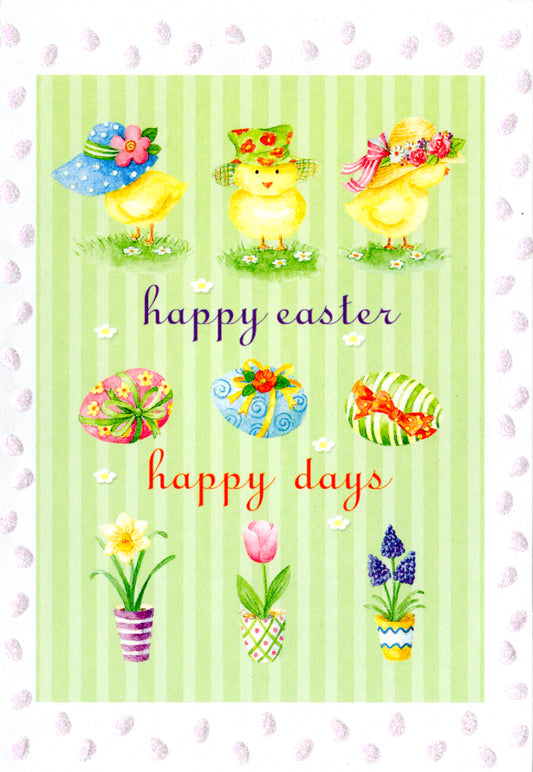EASTER CHICKS EASTER EGGS AND SPRING PLANTS Greeting Card | CRGE07822 | 255479