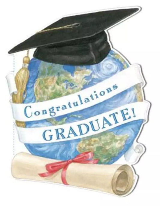 Congratulations Graduate! embossed die-cut graduation card by Carol Wilson. Inside: Today Graduation! Tomorrow the world! Retail $4.25  255589 CRG1722