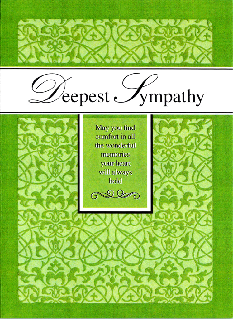 Green ornate- Sympathy greeting card. Retail $3.49.  Inside: ...and may you find peace in the love that you shared... | 4863 | 255615
