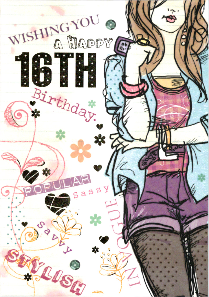 Popular girl- 16th age girl birthday card. Retail $3.49. Inside: You shine like a star. Have a bright birthday. | 6826 | 255634