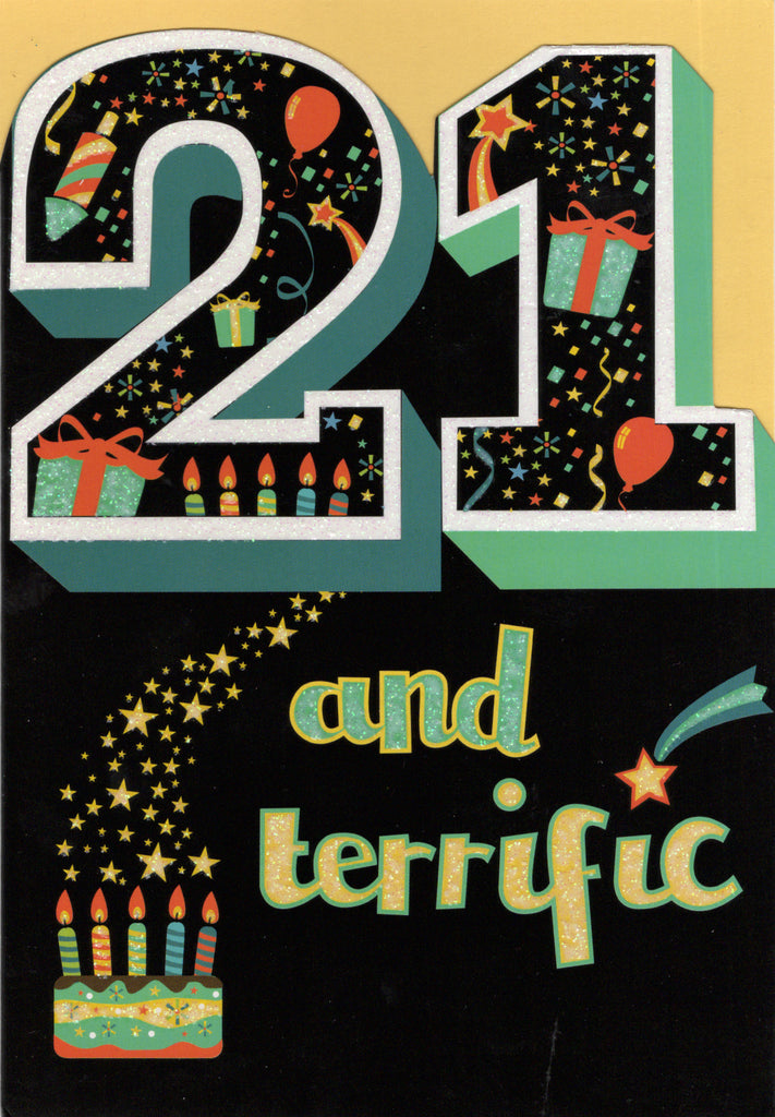 Black large number- 21st age male birthday card. Retail $2.99. Inside: A great day to celebrate. Happy Birthday! | 4932 | 255637