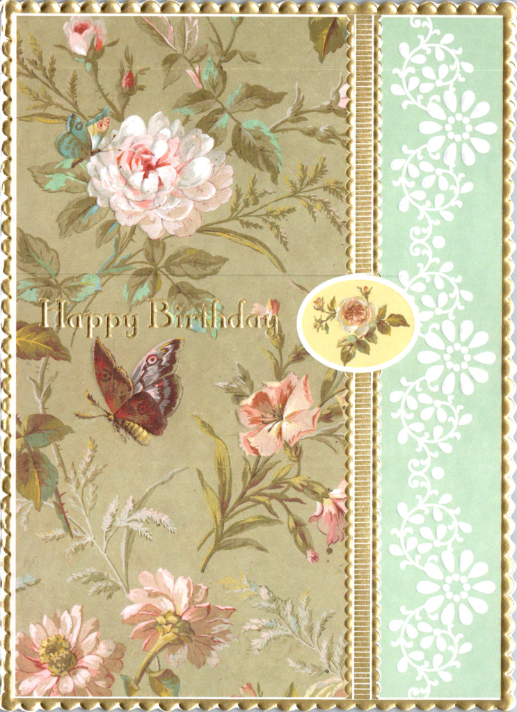 Classic roses and Butterfly embossed die cut general birthday greeting card by Carol Wilson. Inside: Remembering all the special times we have shared. Retail $4.25  | CRG1564 | 255671