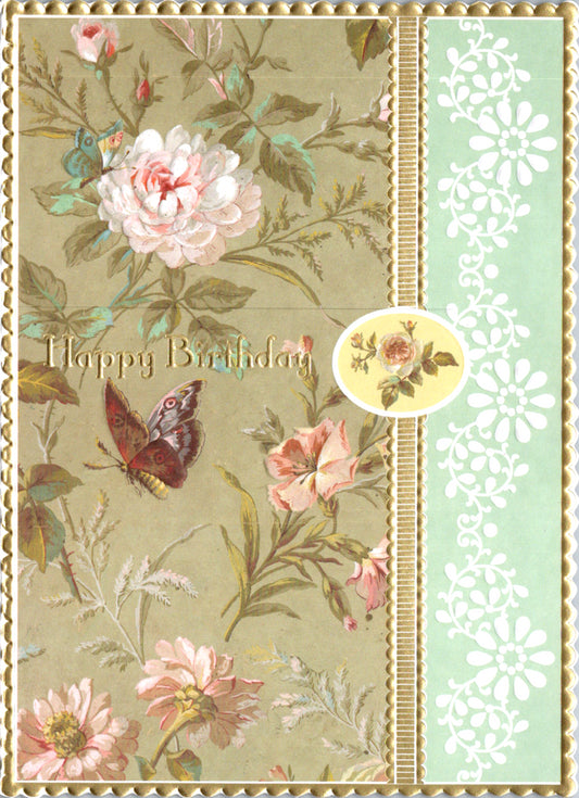 Classic roses and Butterfly embossed die cut general birthday greeting card by Carol Wilson. Inside: Remembering all the special times we have shared. Retail $4.25  | CRG1564 | 255671