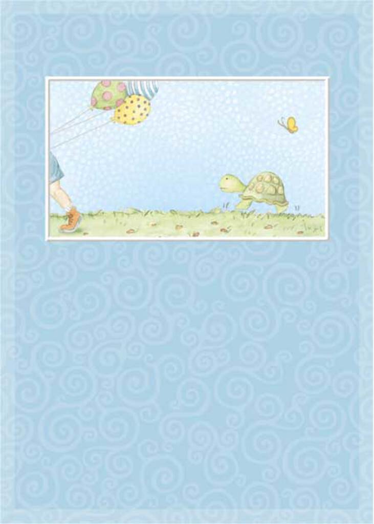 Tiny turtle balloon belated birthday embossed die cut greeting card by Carol Wilson. Inside Sorry I missed it! Happy Belated Birthday! Retail $4.25  255707 CG1437