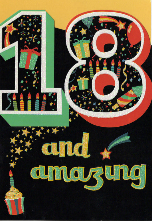 Black big number- 18th age general birthday card. Retail $2.99. Inside: Hope your day is as fantastic as you are! | 4924 | 255805