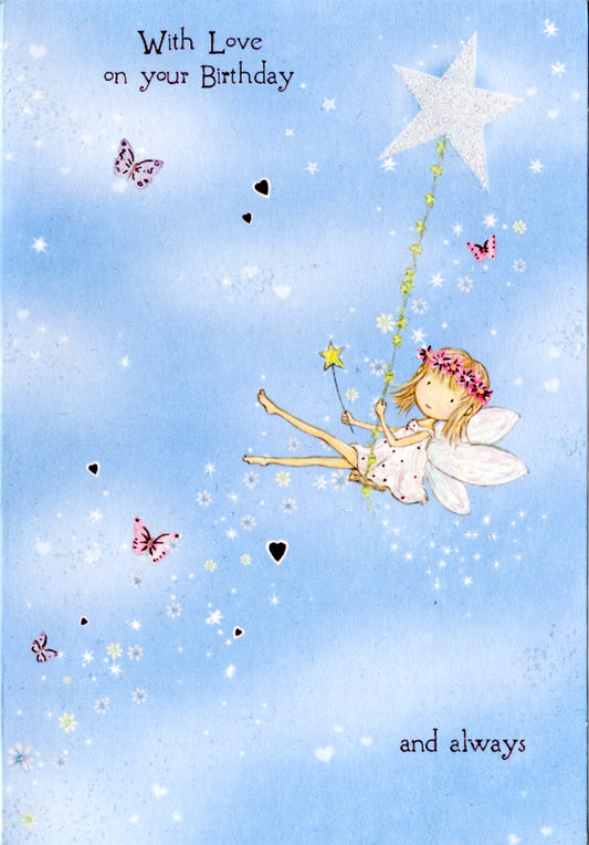 Blue fairy with star- General girl birthday. Retail $2.99.  Inside:  This extra special greeting is sent to someone dear... 5x7 Greeting Card | 03428US | 255835