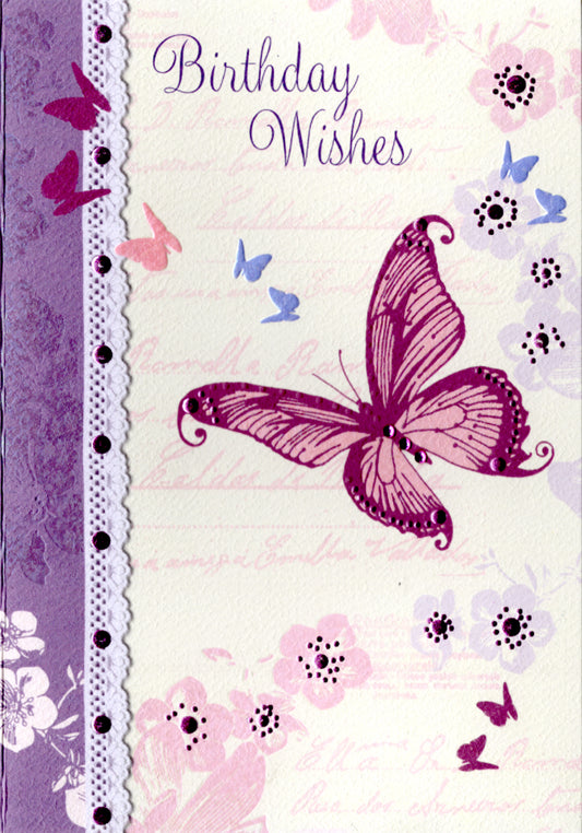 Pink butterfly- Female birthday Greeting Card. Retail $3.49. Inside: Wishing you a beautiful day. Happy Birthday. | PC-CA01 | 255863