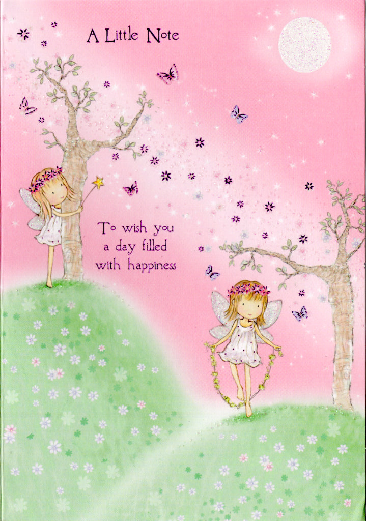 Pink fairy with jump rope- General girl birthday. Retail $2.99.  Inside: Wishing you sunshine and warmth and all the happy things... 5x7 Greeting Card | 03431US | 255866