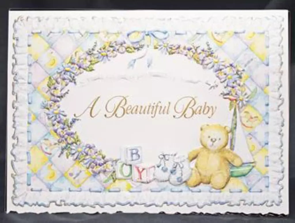 Beautiful baby boy embossed die cut new baby card by Carol Wilson Inside: To love and to cherish. Congratulations Retail $4.25  255878 CRG139