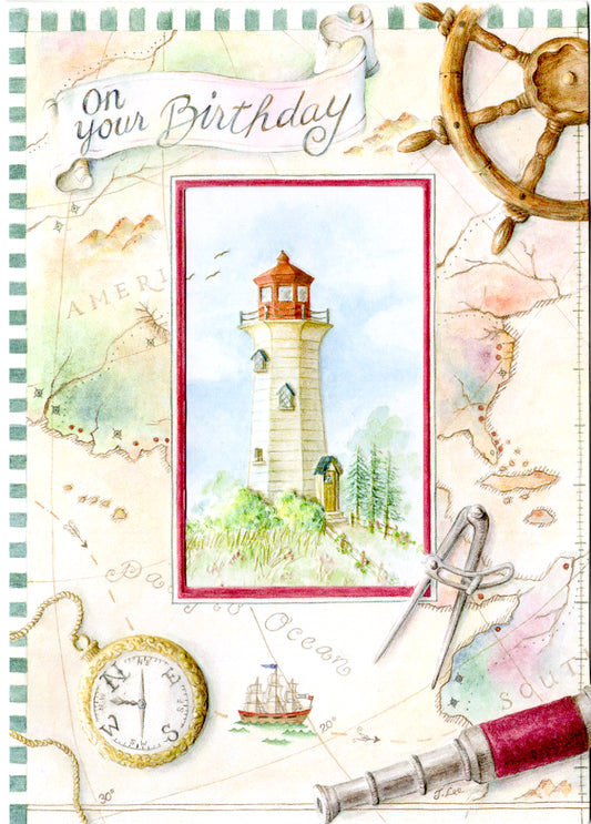 Nautical themed embossed die cut birthday greeting card by Carol Wilson. Inside: Wishing you a great day with the best life has to offer! Retail $4.25  | CRG182 | 255879