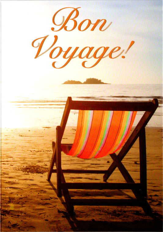 Chair on beach- Retirement greeting card. Retail $2.99.  Inside: Have a safe trip... | 6120 | 255906