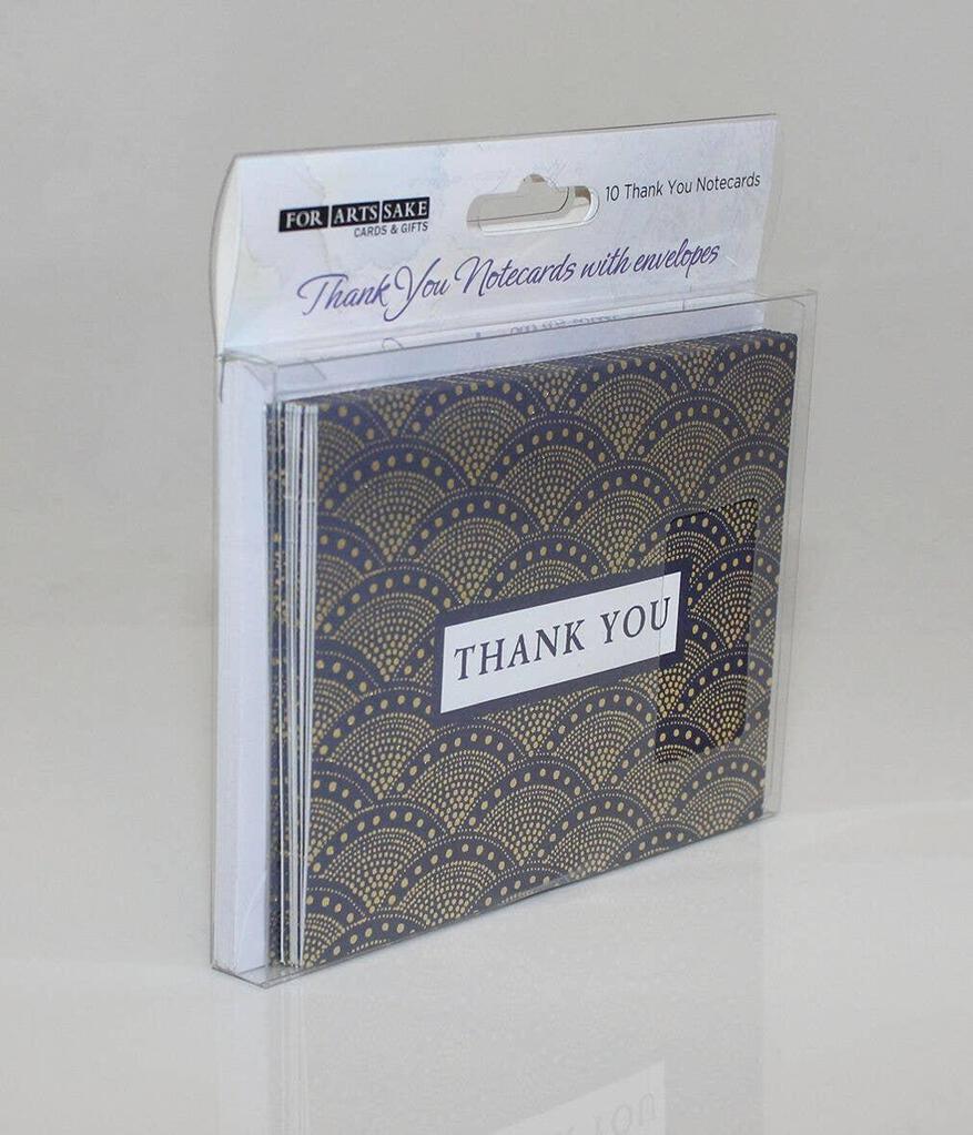 For Arts Sake Decorative Fan Gray Gold Gift Thank You 4x5 Blank Cards Boxed Notecard Set With 10 Envelopes. BTY0002