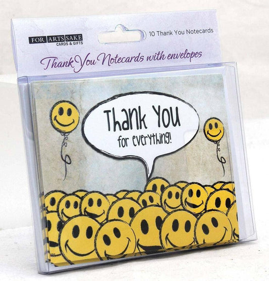 For Arts Sake Happy Face Smile Balloons Gift Thank You 4x5 Blank Cards Boxed Notecard Set With 10 Envelopes. BTY0006 | 255919