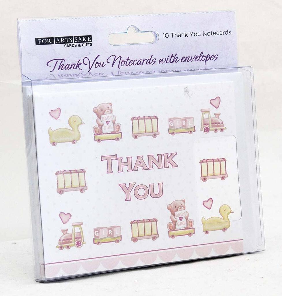 For Arts Sake Baby Girl Pink Train Nursery Gift Thank you Boxed Notecard Set With 10 Envelopes. BTY0011